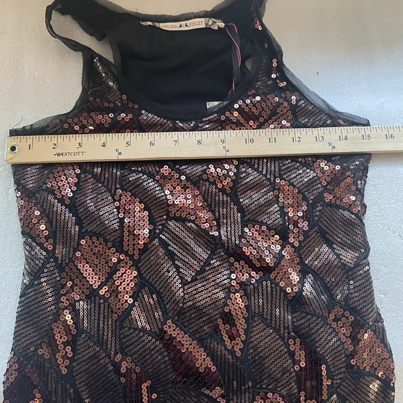 Chelsea Violet Sequin Dress Women Small Brown Sleeveless Racerback Festive Party - Picture 7 of 11